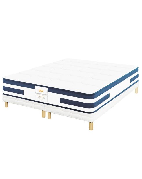 Balthazar Matratze und 2 Boxspringbetten im Set weiß/blau - 2x90x200 cm