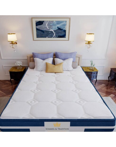 Matratzenset +1 Bettdecke +2 Balthazar weiß/blaue Kissen - 160x200 cm