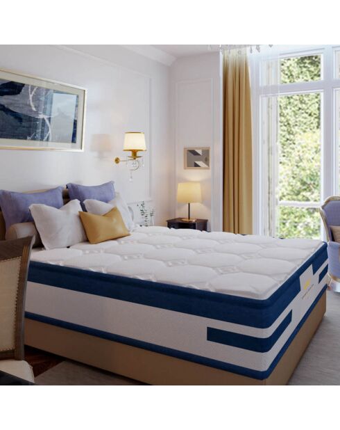 Matratzenset +1 Bettdecke +2 Balthazar weiß/blaue Kissen - 160x200 cm