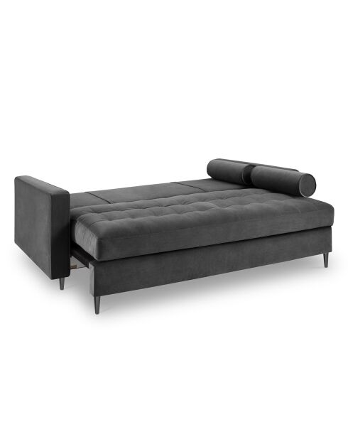 Canapé Convertible avec Coffre de rangement Santo 3 Places en Velours gris foncé - 225x100x96 cm