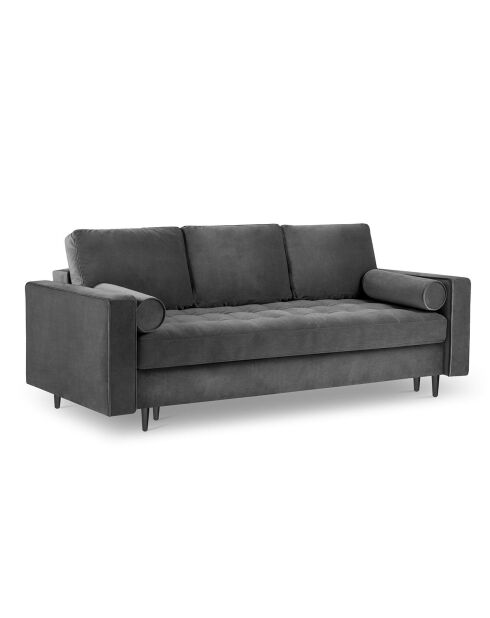 Canapé Convertible avec Coffre de rangement Santo 3 Places en Velours gris foncé - 225x100x96 cm