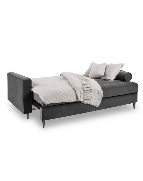 Canapé Convertible avec Coffre de rangement Santo 3 Places en Velours gris foncé - 225x100x96 cm