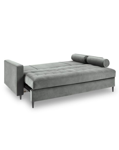 Santo 3-Sitzer-Sofa mit Stauraum, aus grauem Samt, 225 x 100 x 96 cm