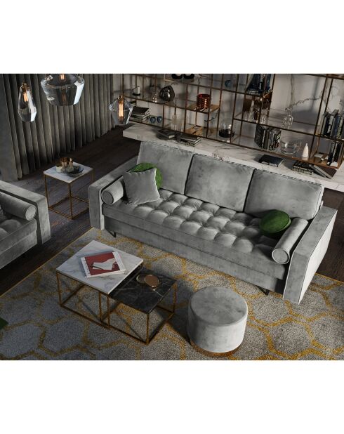 Santo 3-Sitzer-Sofa mit Stauraum, aus grauem Samt, 225 x 100 x 96 cm