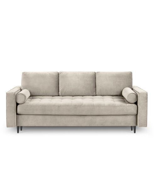 Canapé Convertible avec Coffre de rangement Santo  3 Places en Velours beige - 225x100x96 cm