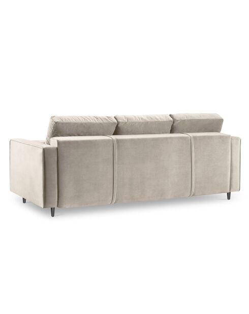 Canapé Convertible avec Coffre de rangement Santo  3 Places en Velours beige - 225x100x96 cm