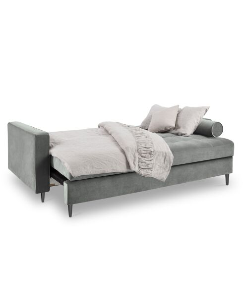 Santo 3-Sitzer-Sofa mit Stauraum, aus grauem Samt, 225 x 100 x 96 cm