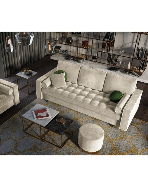 Canapé Convertible avec Coffre de rangement Santo  3 Places en Velours beige - 225x100x96 cm