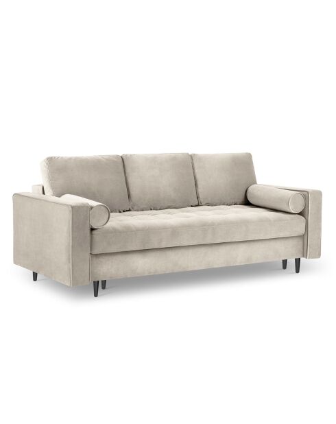 Canapé Convertible avec Coffre de rangement Santo  3 Places en Velours beige - 225x100x96 cm
