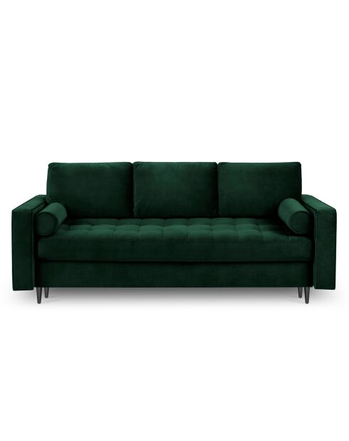 Canapé Convertible avec Coffre de rangement Santo 3 Places en Velours vert bouteille - 225x100x96 cm