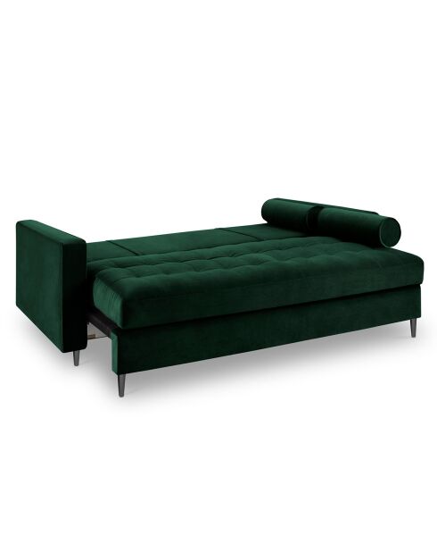 Canapé Convertible avec Coffre de rangement Santo 3 Places en Velours vert bouteille - 225x100x96 cm