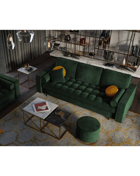 Canapé Convertible avec Coffre de rangement Santo 3 Places en Velours vert bouteille - 225x100x96 cm