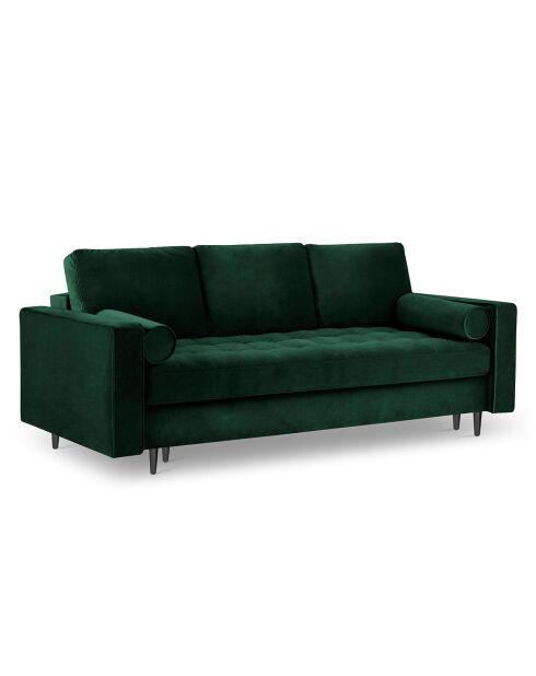 Canapé Convertible avec Coffre de rangement Santo 3 Places en Velours vert bouteille - 225x100x96 cm