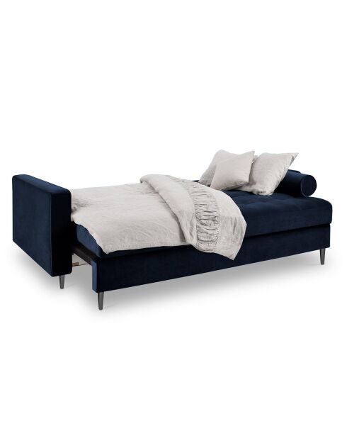Canapé Convertible avec Coffre de rangement Santo 3 Places en Velours bleu roi - 225x100x96 cm