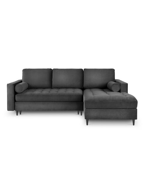 Canapé d'Angle Droit Convertible avec Coffre de Rangement Santo 5 Places en Velours gris foncé - 240x175x96 cm