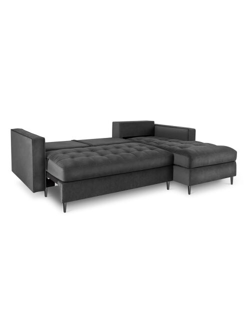 Canapé d'Angle Droit Convertible avec Coffre de Rangement Santo 5 Places en Velours gris foncé - 240x175x96 cm