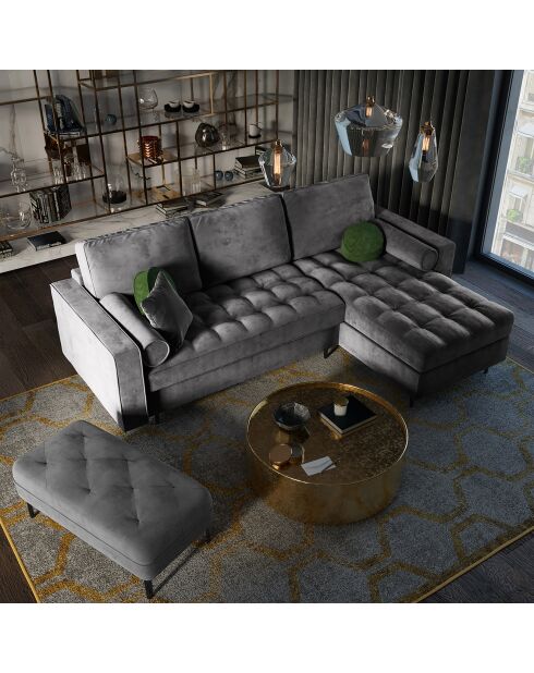 Canapé d'Angle Droit Convertible avec Coffre de Rangement Santo 5 Places en Velours gris foncé - 240x175x96 cm