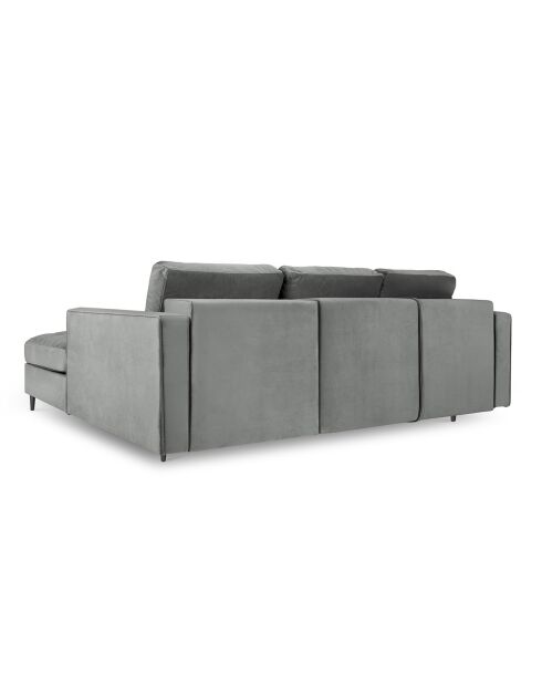 Santo 5-zits converteerbare hoekbank met opbergdoos in grijs fluweel - 240x175x96 cm