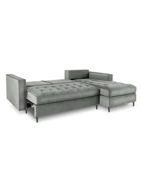 Canapé d'Angle Droit Convertible avec Coffre de Rangement Santo 5 Places en Velours gris - 240x175x96 cm