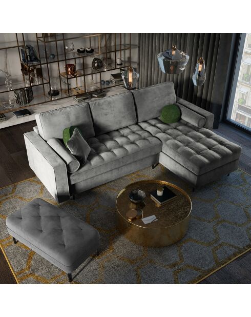 Canapé d'Angle Droit Convertible avec Coffre de Rangement Santo 5 Places en Velours gris - 240x175x96 cm