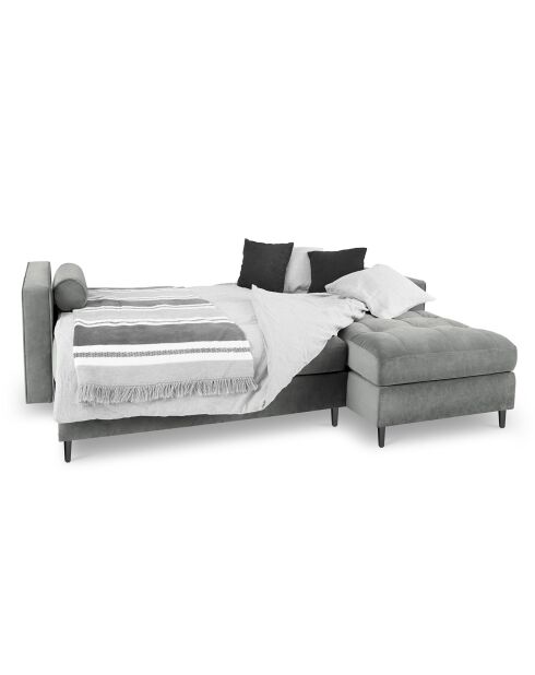 Santo 5-zits converteerbare hoekbank met opbergdoos in grijs fluweel - 240x175x96 cm