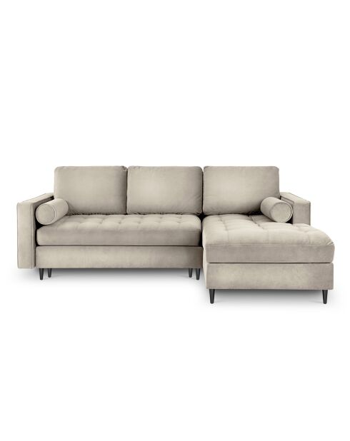Santo 5-zits converteerbare hoekbank met opbergdoos in beige fluweel - 240x175x96 cm