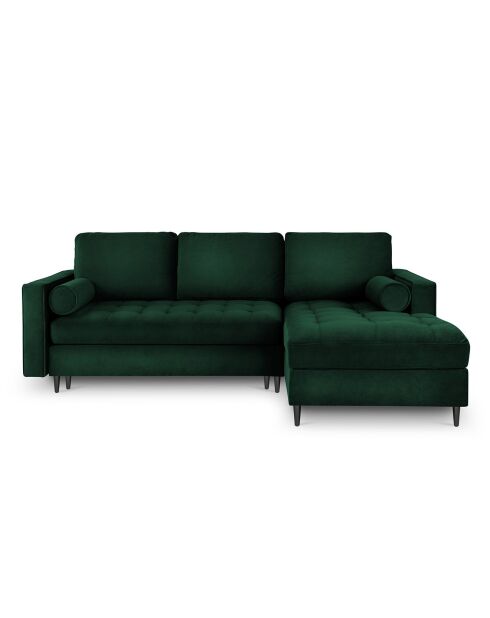 Canapé d'Angle Droit Convertible avec Coffre de Rangement Santo 5 Places en Velours vert bouteille - 240x175x96 cm