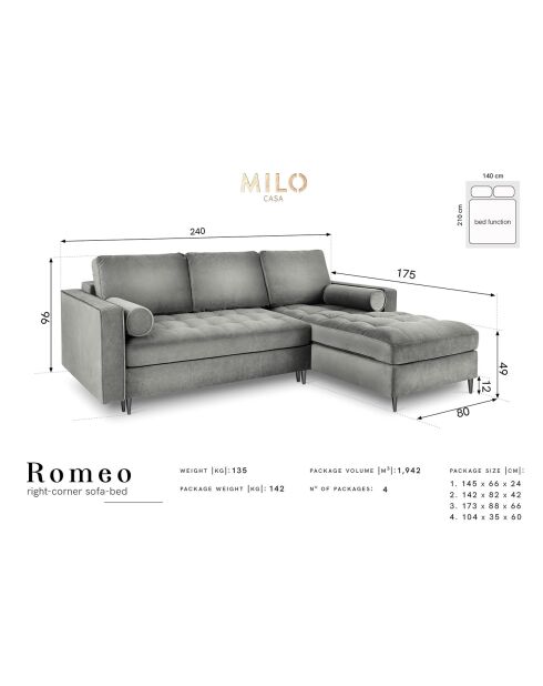 Canapé d'Angle Droit Convertible avec Coffre de Rangement Santo 5 Places en Velours vert bouteille - 240x175x96 cm