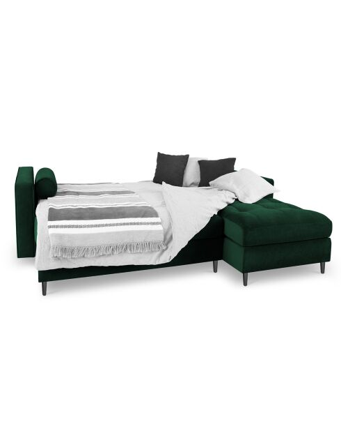 Canapé d'Angle Droit Convertible avec Coffre de Rangement Santo 5 Places en Velours vert bouteille - 240x175x96 cm
