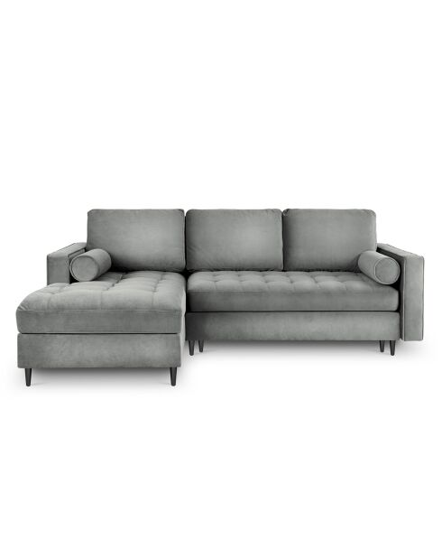 Romeo Ecksofa für 5 Personen, umwandelbar, links, mit Stauraum, aus grauem Samt, 240 x 175 x 96 cm