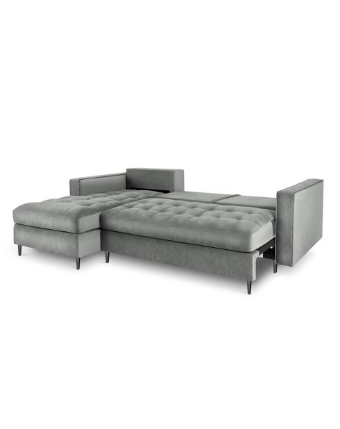 Romeo Ecksofa für 5 Personen, umwandelbar, links, mit Stauraum, aus grauem Samt, 240 x 175 x 96 cm