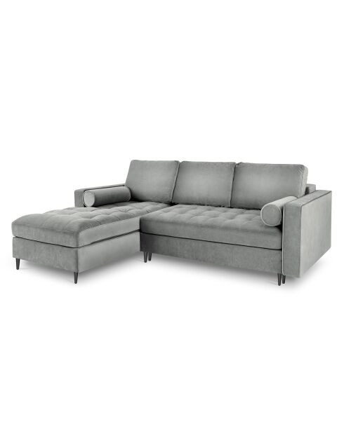 Romeo Ecksofa für 5 Personen, umwandelbar, links, mit Stauraum, aus grauem Samt, 240 x 175 x 96 cm