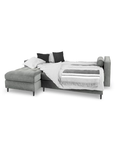 Romeo Ecksofa für 5 Personen, umwandelbar, links, mit Stauraum, aus grauem Samt, 240 x 175 x 96 cm