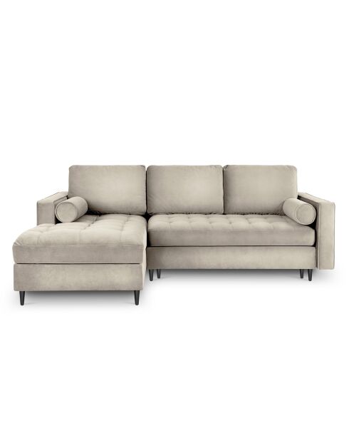 Santo 5-zits converteerbare linkerhoekbank met opbergdoos in beige fluweel - 240x175x96 cm