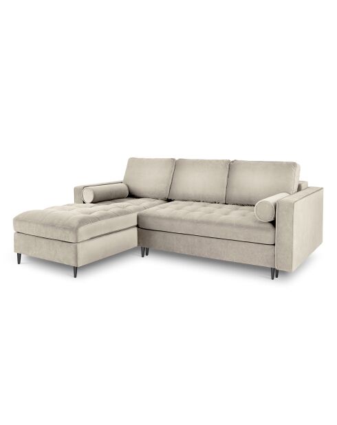 Santo 5-zits converteerbare linkerhoekbank met opbergdoos in beige fluweel - 240x175x96 cm