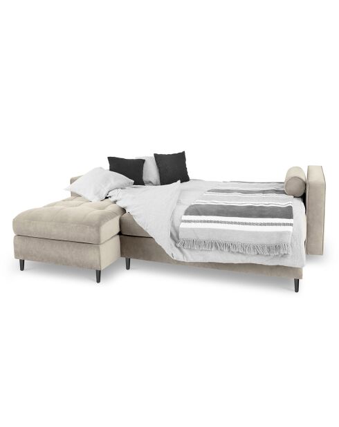 Santo 5-zits converteerbare linkerhoekbank met opbergdoos in beige fluweel - 240x175x96 cm