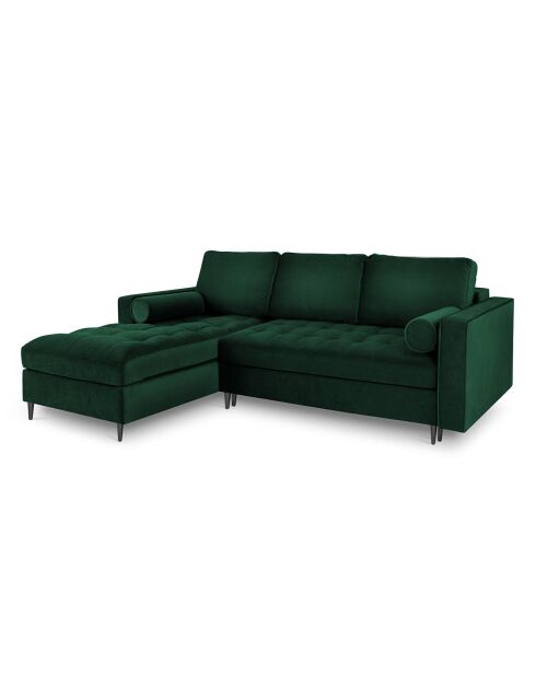 Canapé d'Angle Gauche Convertible avec Coffre de Rangement Santo 5 Places en Velours vert bouteille - 240x175x96 cm