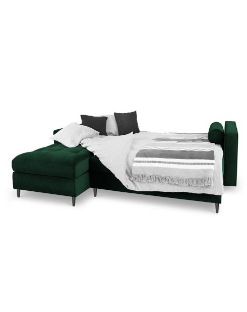 Canapé d'Angle Gauche Convertible avec Coffre de Rangement Santo 5 Places en Velours vert bouteille - 240x175x96 cm