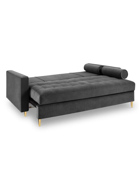 Canapé Convertible avec Coffre de rangement Santo 3 Places en Velours gris foncé - 225x100x96 cm