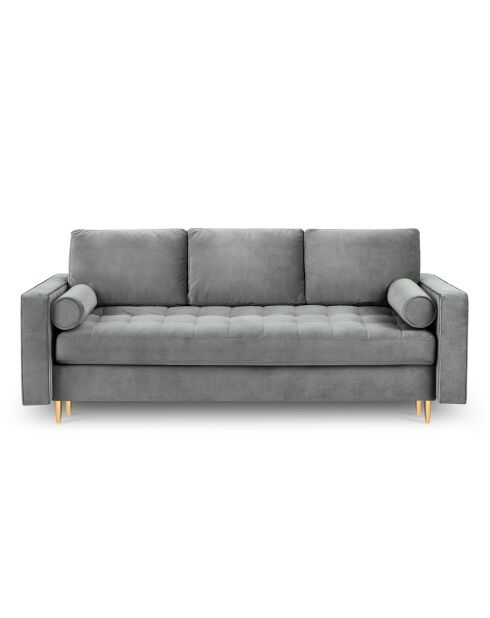 Santo 3-Sitzer-Sofa mit Stauraum, aus grauem Samt, 225 x 100 x 96 cm