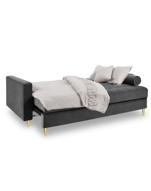 Canapé Convertible avec Coffre de rangement Santo 3 Places en Velours gris foncé - 225x100x96 cm