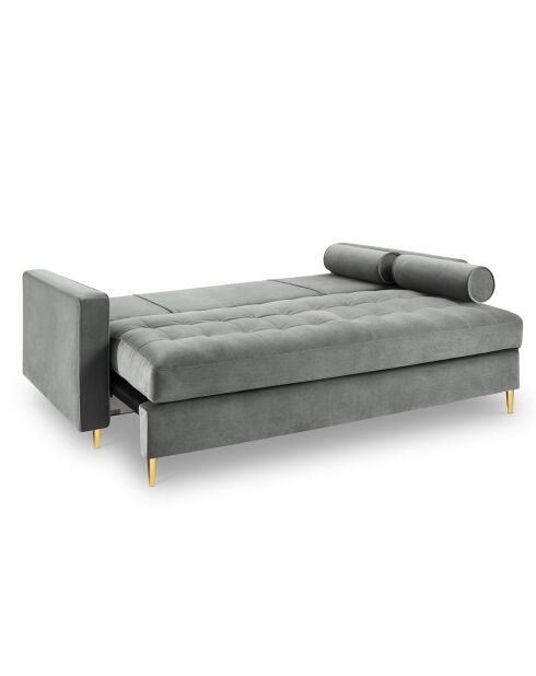 Santo 3-Sitzer-Sofa mit Stauraum, aus grauem Samt, 225 x 100 x 96 cm