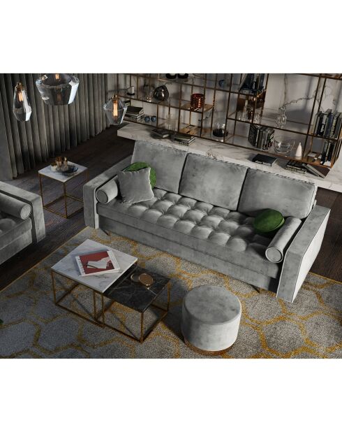 Santo 3-Sitzer-Sofa mit Stauraum, aus grauem Samt, 225 x 100 x 96 cm