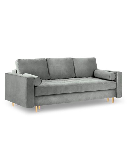Santo 3-Sitzer-Sofa mit Stauraum, aus grauem Samt, 225 x 100 x 96 cm