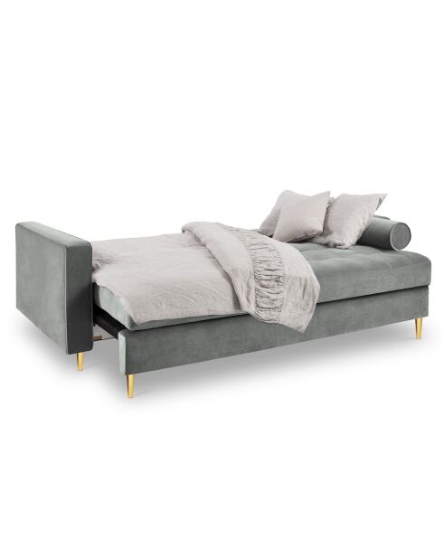 Santo 3-Sitzer-Sofa mit Stauraum, aus grauem Samt, 225 x 100 x 96 cm