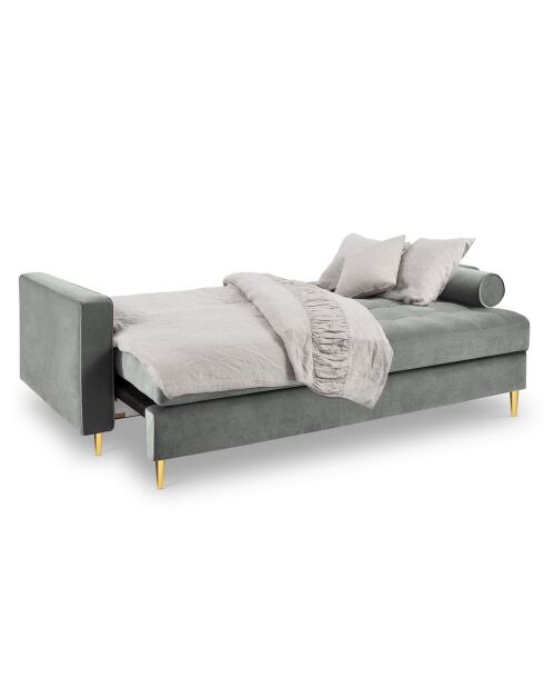 Canapé Convertible avec Coffre de rangement Santo 3 Places en Velours gris - 225x100x96 cm