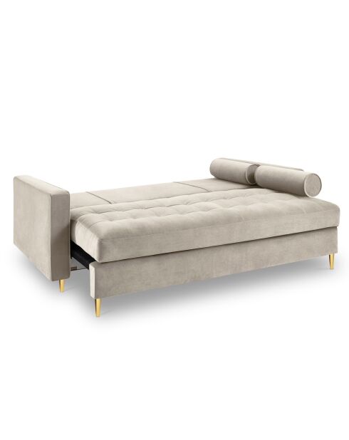 Canapé Convertible avec Coffre de rangement Santo 3 Places en Velours beige - 225x100x96 cm