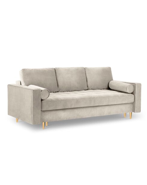 Canapé Convertible avec Coffre de rangement Santo 3 Places en Velours beige - 225x100x96 cm