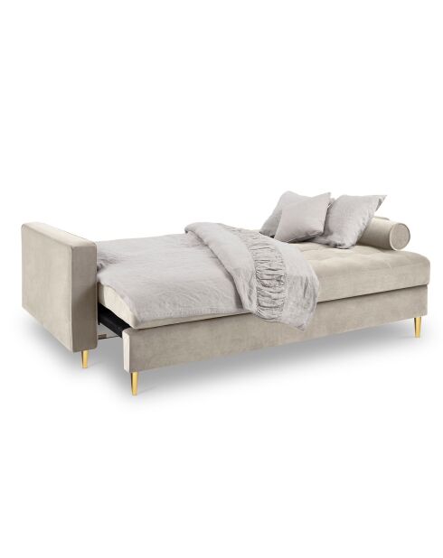 Canapé Convertible avec Coffre de rangement Santo 3 Places en Velours beige - 225x100x96 cm