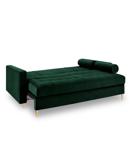 Canapé Convertible avec Coffre de rangement Santo 3 Places en Velours vert bouteille - 225x100x96 cm